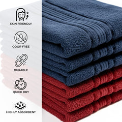 Akiko Home 100% Cotton Essential Series Hand Towels 1200 Gsm | Soft, Absorbent & Durable, Cotton Hand Towel For Bathroom Use, Gentle On Skin- Pack Of 6 (Navy & Maroon)