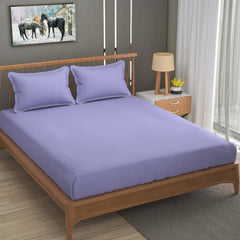 Pure Cotton Satin Stripes Plain King Size Bedsheet For Double Bed With Two Pillow Covers - 90x90 Inches, Lavender | Ideal For Daily Use & Gifting Bedsheet