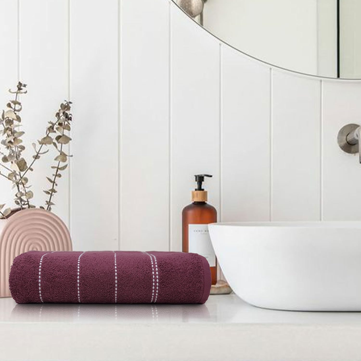 Trident 100% Cotton Luxury Bath Towels 500 Gsm | Sanitized Finish, Quick Dry, Travel Friendly Bath Towel - Deep Burgundy (Pack Of 2)