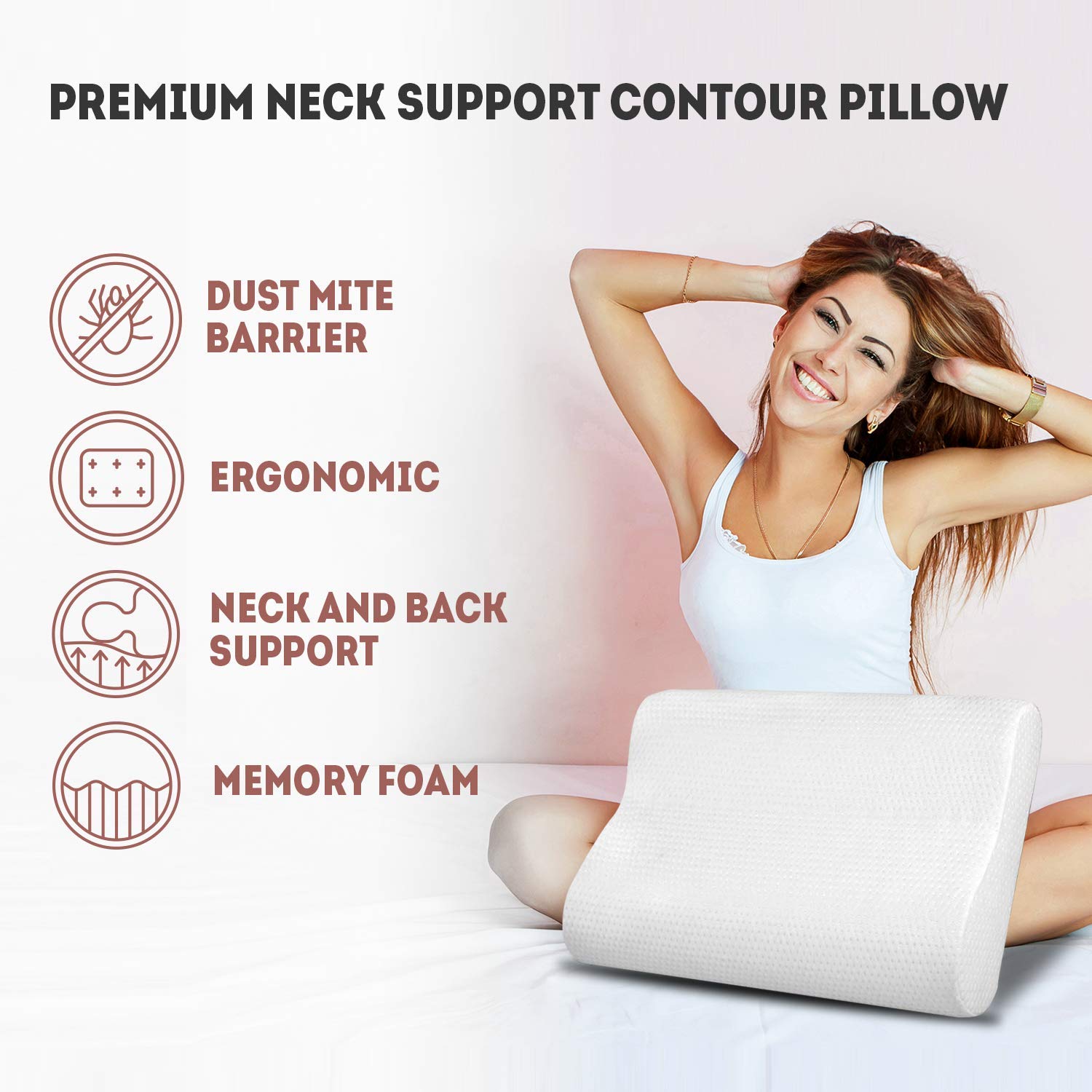 Memory Foam Pillow For Sleeping, Cool Gel Cervical Contour Orthopedic Bed Pillow | White Pillow, For Neck Shoulder Back Pain Relief, Washable Cover, Comfortable Pillows - Pack Of 2
