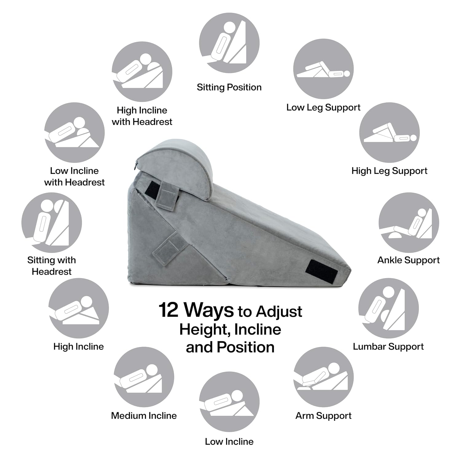 Adjustable Wedge Pillow, Memory Foam Pillow For Head, Back Support, Grey - 22 X 22 X 12 Inch | Wedge Cushion, Acid Reflux, Snoring, Gerd, Leg Elevation, Pregnancy | Comfortable Pillow