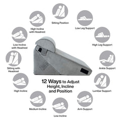 Adjustable Wedge Pillow, Memory Foam Pillow For Head, Back Support, Grey - 22 X 22 X 12 Inch | Wedge Cushion, Acid Reflux, Snoring, Gerd, Leg Elevation, Pregnancy | Comfortable Pillow