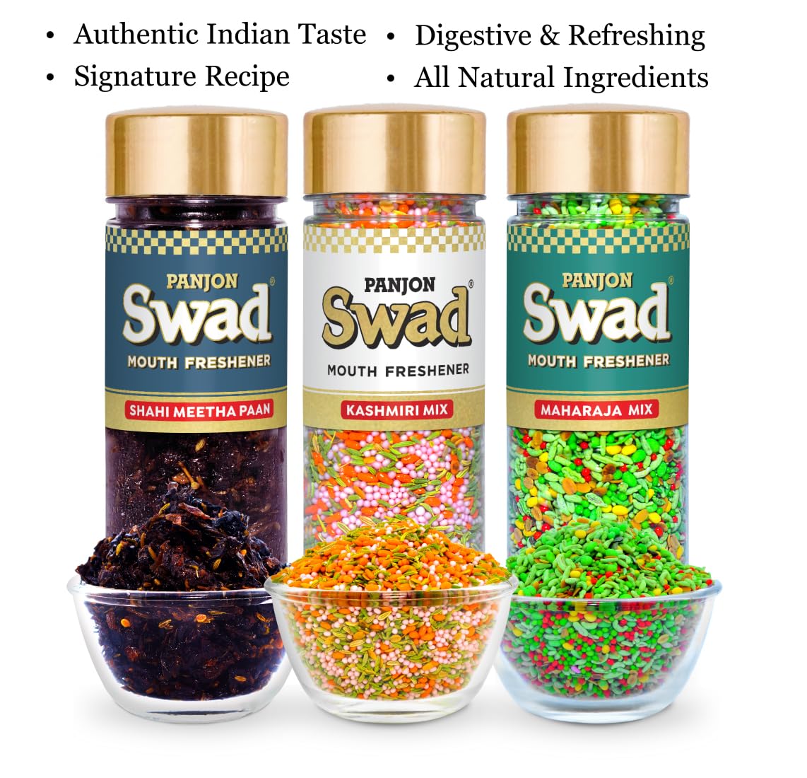 Panjon Swad Shahi Meetha Paan, Kashmiri Mix & Maharaja Mix 450gm, (150gm *3 Bottles)