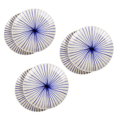 Ceramic Striped Dinner Serving Plates Set Of 6 - White & Blue, Diameter: 10 Inches | Ceramic Full Plates - Blue Kasa Line