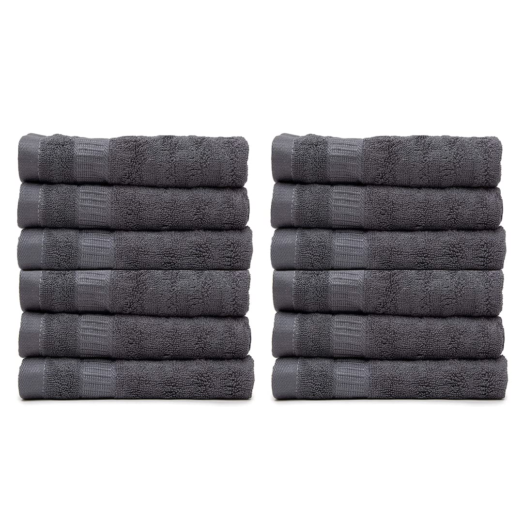 Mush 100% Bamboo Face Towel 2400 Gsm | Ultra Soft, Absorbent, Quick Dry Towels For Facewash, Gym, Pool, Sports, & Travel - Grey (Pack Of 12)