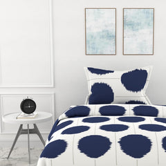 Cotton Elastic Fitted Bedsheet Single Bed With 1 Pillow Cover - 36 X 78 Inches, Blue & White | Perfect For Everyday Use | Ultra-Soft & Breathable