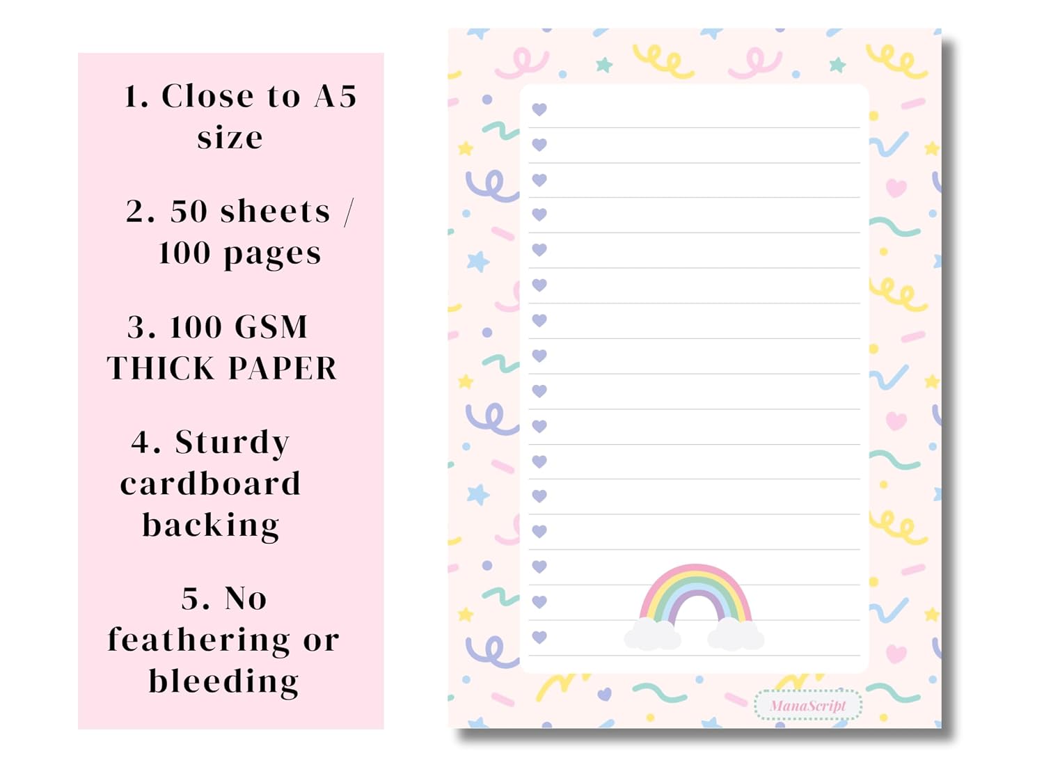 A5 Notes/To Do List Notepad, Beautiful Checklist Pad, Tear-Off Sheets (Rainbow) Pack Of 1