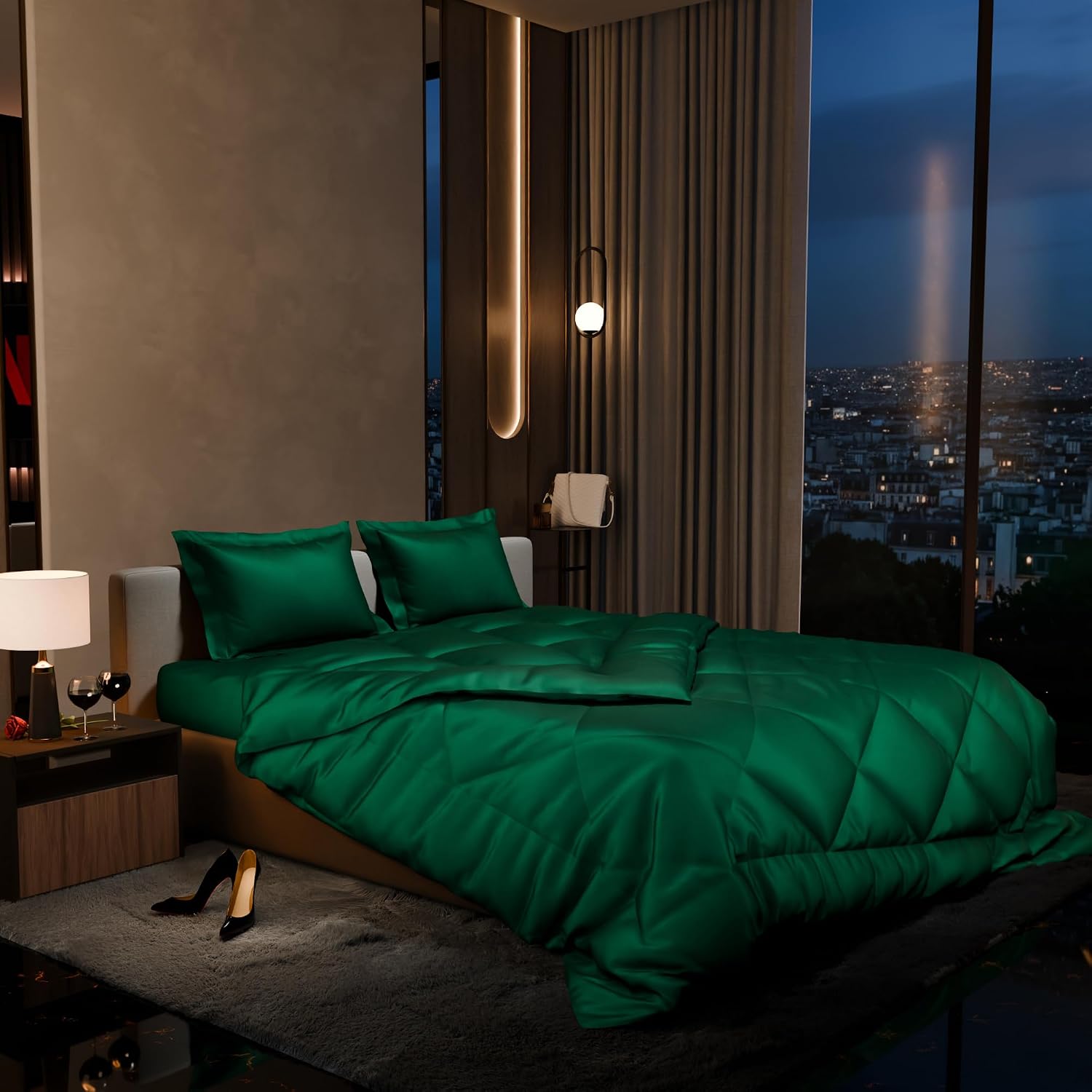 Comforter Set With Double Bedsheet & Pillow Covers - 90 X 100 Inches, Emerald Green | Complete Bedding Set, Ideal Gifts For Couples, Bedroom Home Furnishing, Date Night