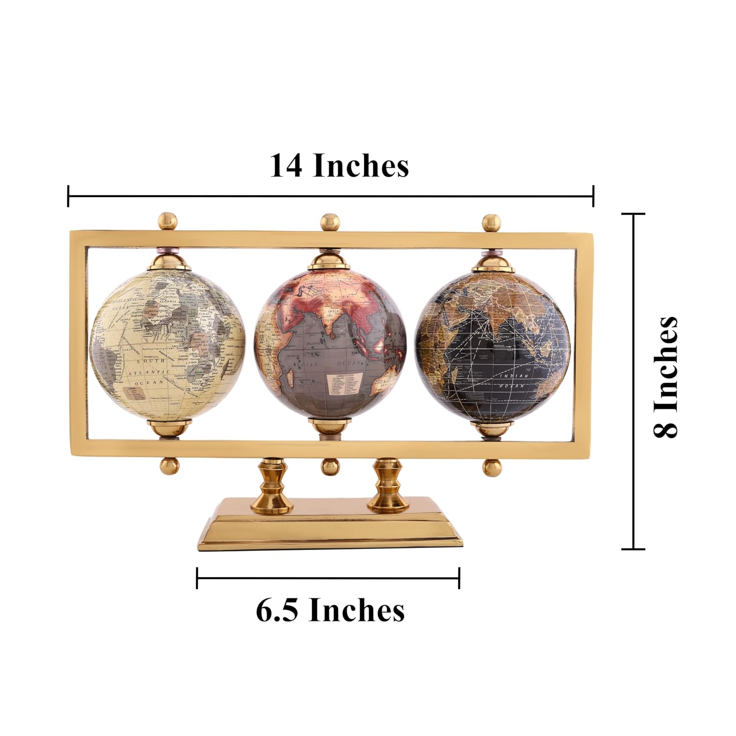 Globe For Office Table Rotating World Map For Kids Room Office Decor, 4 - Inch Diameter Globes With Black Metal Stand For Study Table (Gold Rectangle Frame) Pack Of 1