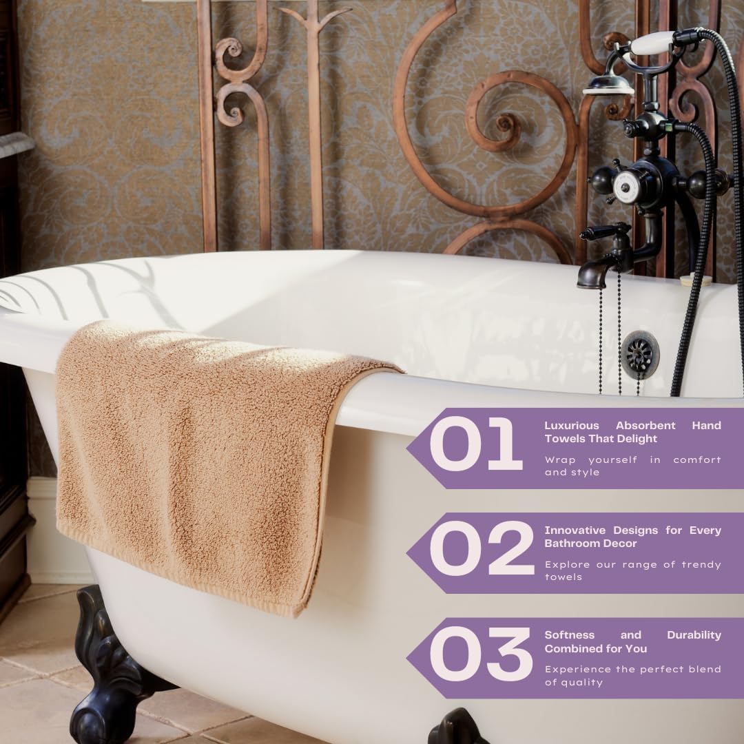 Zibell Luxurious Design Hand Towels With Exceptional Durability Absorbent Shower Towels 1200 Gsm (Golden Brown) - Set Of 6