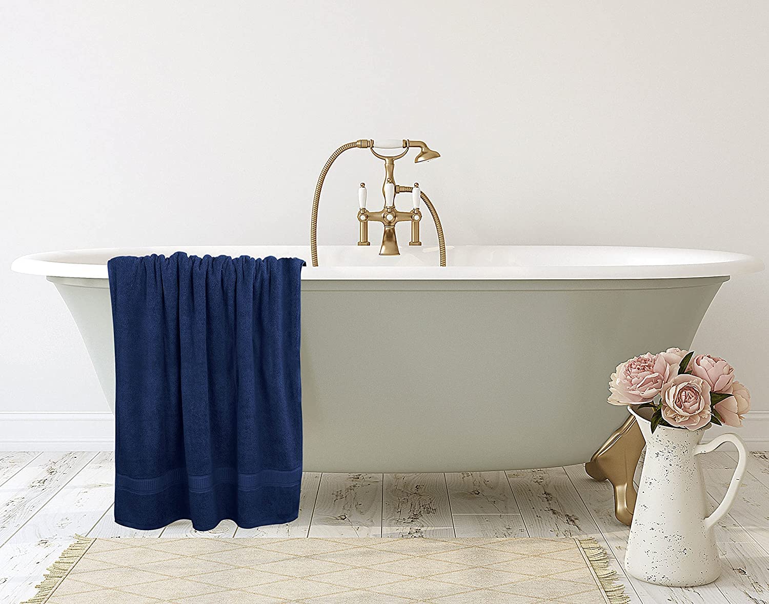 Tiqh 100% Cotton Bath Towel 600 Gsm | Highly Absorbent & Quick Dry Extra Large Bath Towel (Navy)