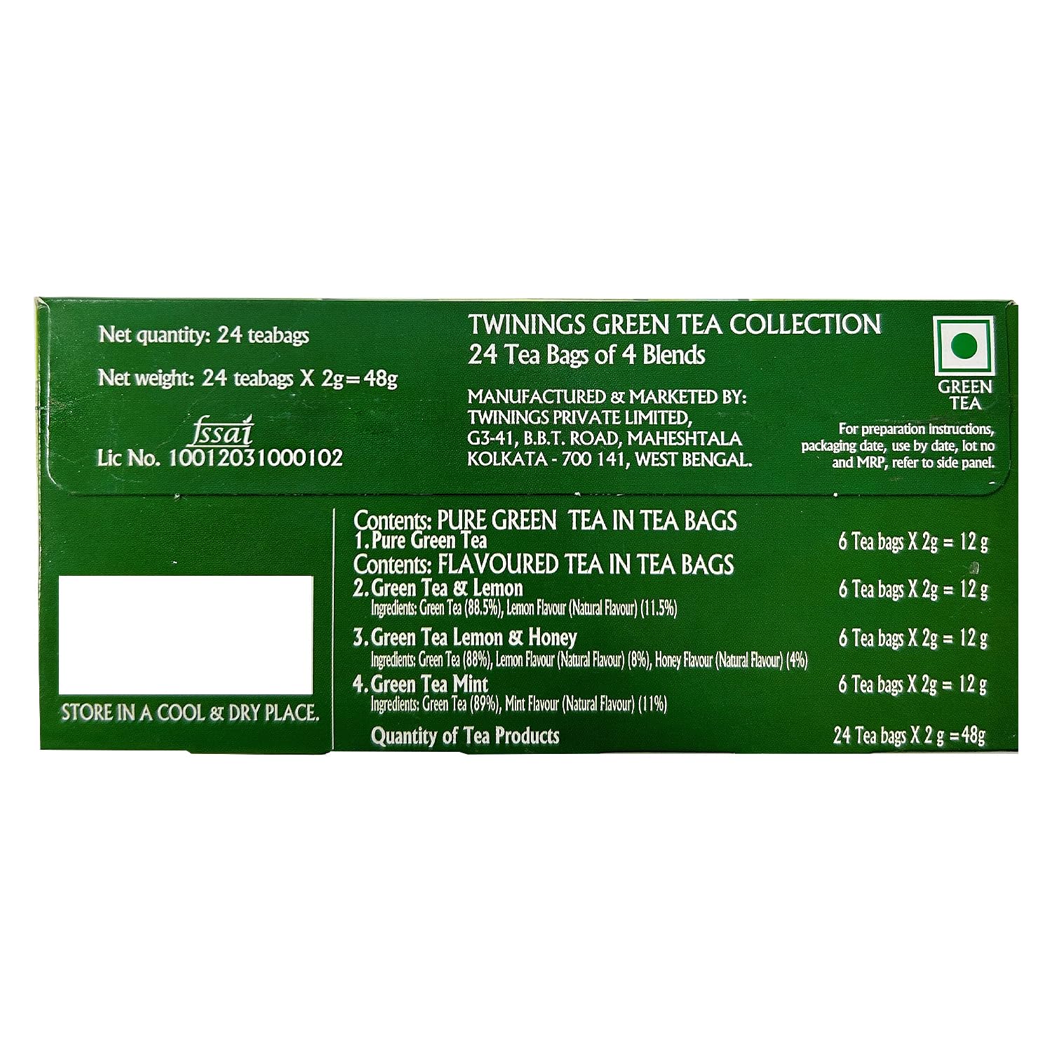 Twinings Green Tea Collection Pack - Includes 4 Different Flavors | Pure Green Tea+ Green Tea & Mint+ Lemon & Honey+ Green Tea & Lemon - 24 Enveloped Tea Bags | Caffeine Free