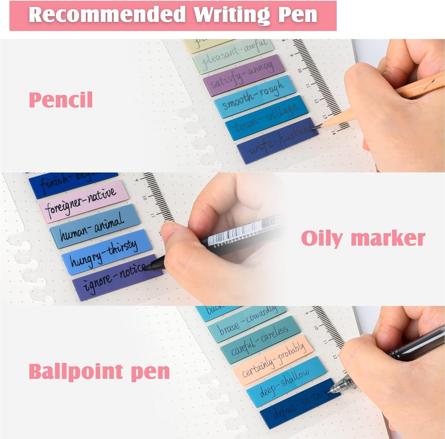 Sticky Book Tabs Book Markers - Repositionable Book Flags Strip | (6 Packs - 1200 Pcs Notes)