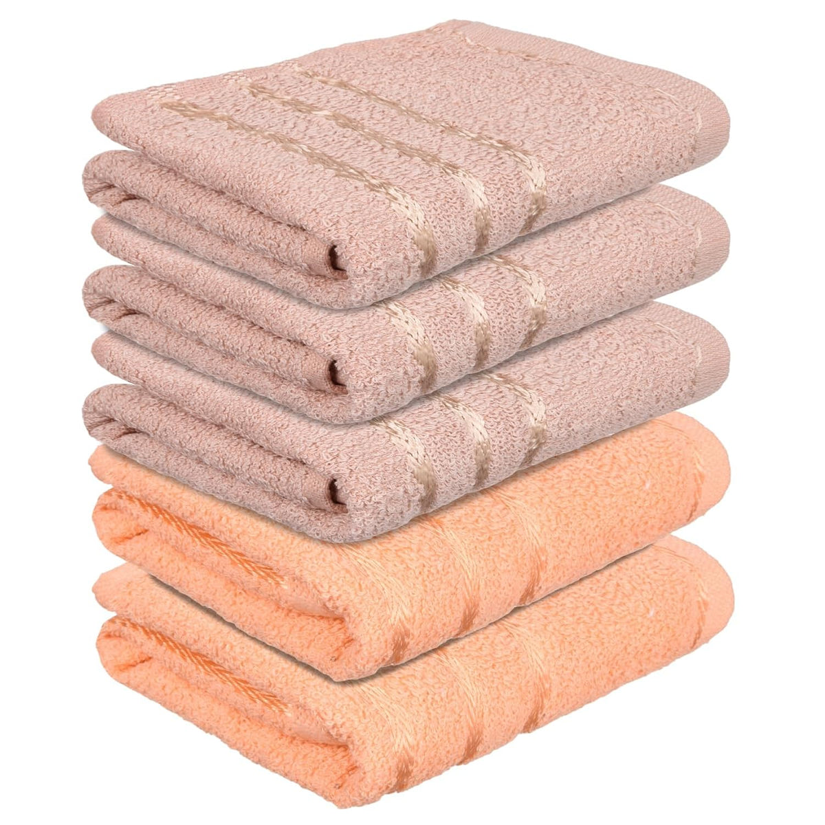 Kuber Industries Face Towel 1000 Gsm | Towels For Daily Use Workout Hand Towel | Lining Design | Pack Of 5 (Peach & Brown)