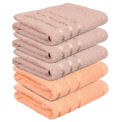 Kuber Industries Face Towel 1000 Gsm | Towels For Daily Use Workout Hand Towel | Lining Design | Pack Of 5 (Peach & Brown)