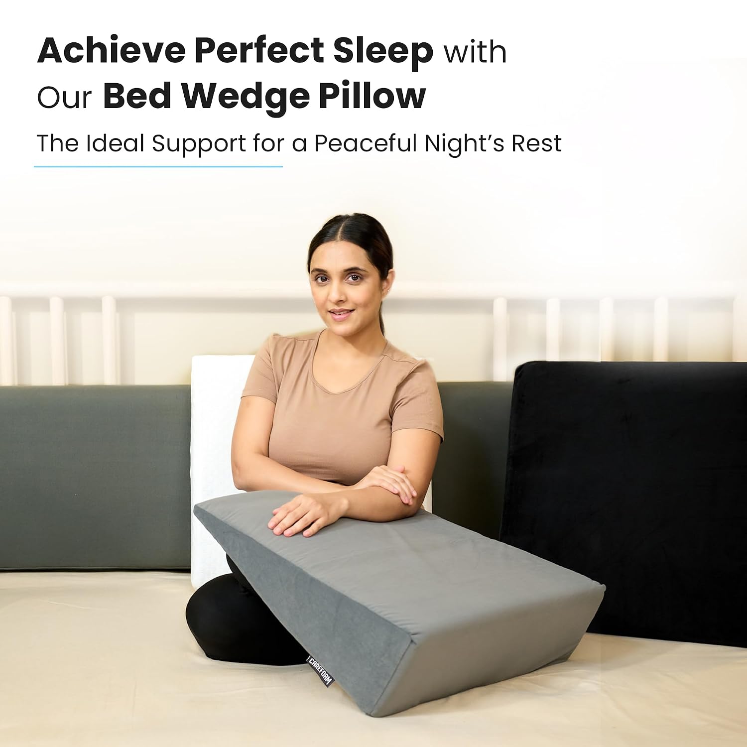 Wedge Pillow Memory Foam For Back Support, White, Wedge Medium Size - 20 X 20 X 7 Inch | Wedge Cushion Pillow, Acid Reflux, Snoring, Gerd, Leg Elevation, Pregnancy, Washable Cover