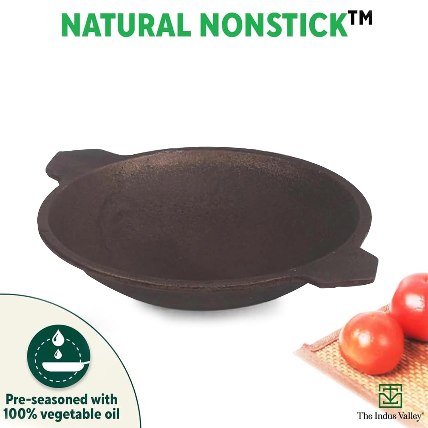 Super Smooth Black Cast Iron Appam Pan With Silicon Grip - 22cm, 8.7 Inch, 1.7 Kg | Gas Compatible, Pre-Seasoned, 100% Toxin-Free, Naturally Non-Stick, Long Lasting