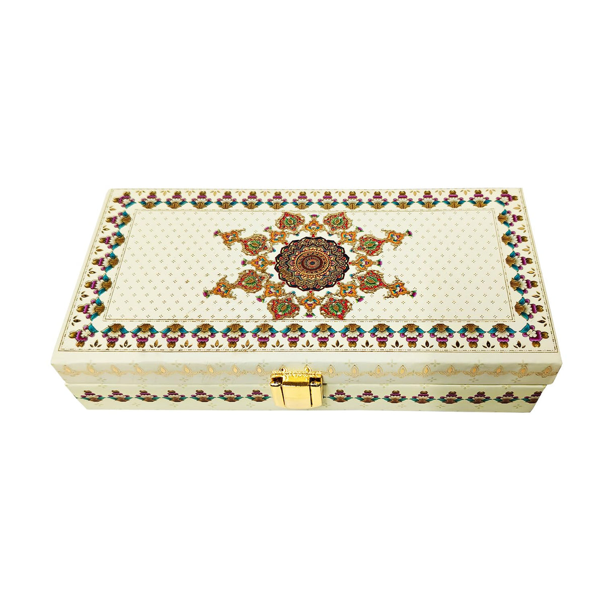 Mandela'S Design Gold Foil Scodix Print Matt Touch Decorative Box, Wedding Fancy Shagun Cash Box, Money Box, Gaddi Box, Style - Multicolor