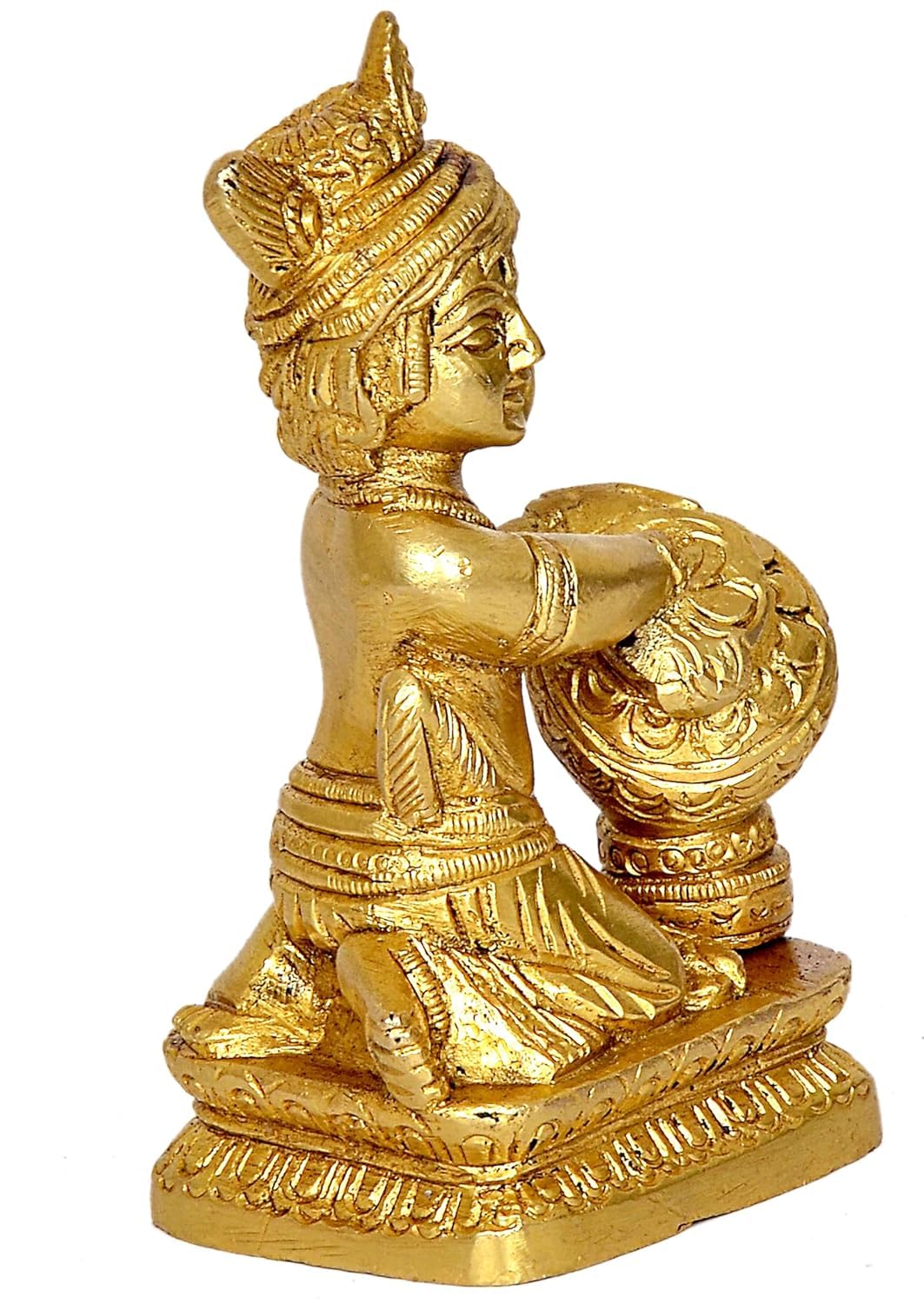 Laddoo Gopal Ji, Bal Krishna Idol, Makhan Chor Statue, Brass, Gold - 4.5 Inch, Bal Krishna Murti, Clean With Soft & Dry Cloth, Beautiful Kanha Ji Statue