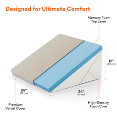 Memory Foam Bed Wedge Pillow For Sleeping, Wedge Pillow, Cream - Xl Size - 24 X 24 X 12 Inch | Adjustable, Wedge Pillow For Back Support | Acid Reflux, Gerd, Snoring, Pregnancy, Soft Pillow