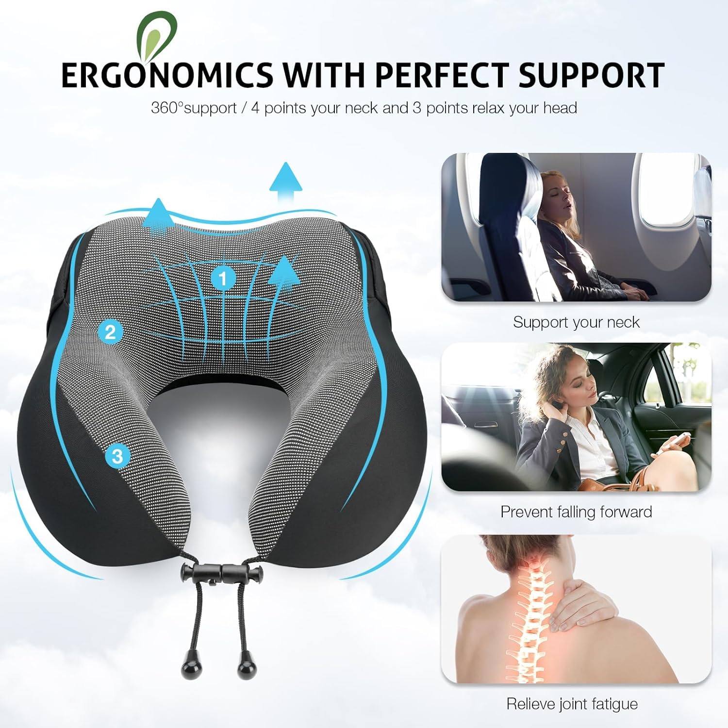 Travel Pillow For Neck Memory Foam, Hooded Travel Neck Pillow For Adults, Black | Medium Size, Comfortable Neck Pillow For Travel With Hoodie, Flight Pillow, Airplane Pillow, Plane Car Use