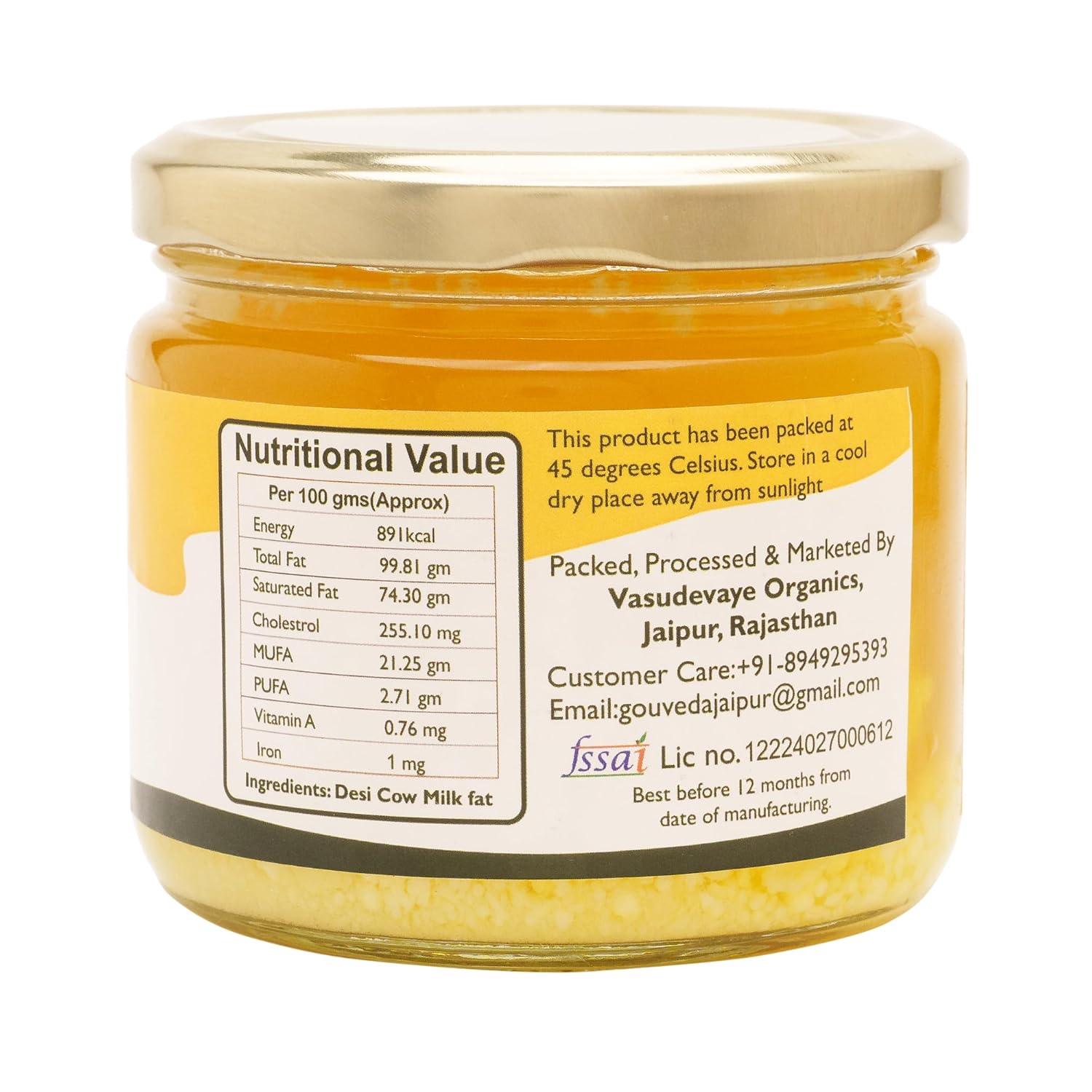 Premium A2 Gir Cow Ghee By Gouveda | Vedic Hand Churned Bilona Method Desi Gir Cow Ghee Perfect For Puja | (300ml) 10.1 Ounce | Jar Pack