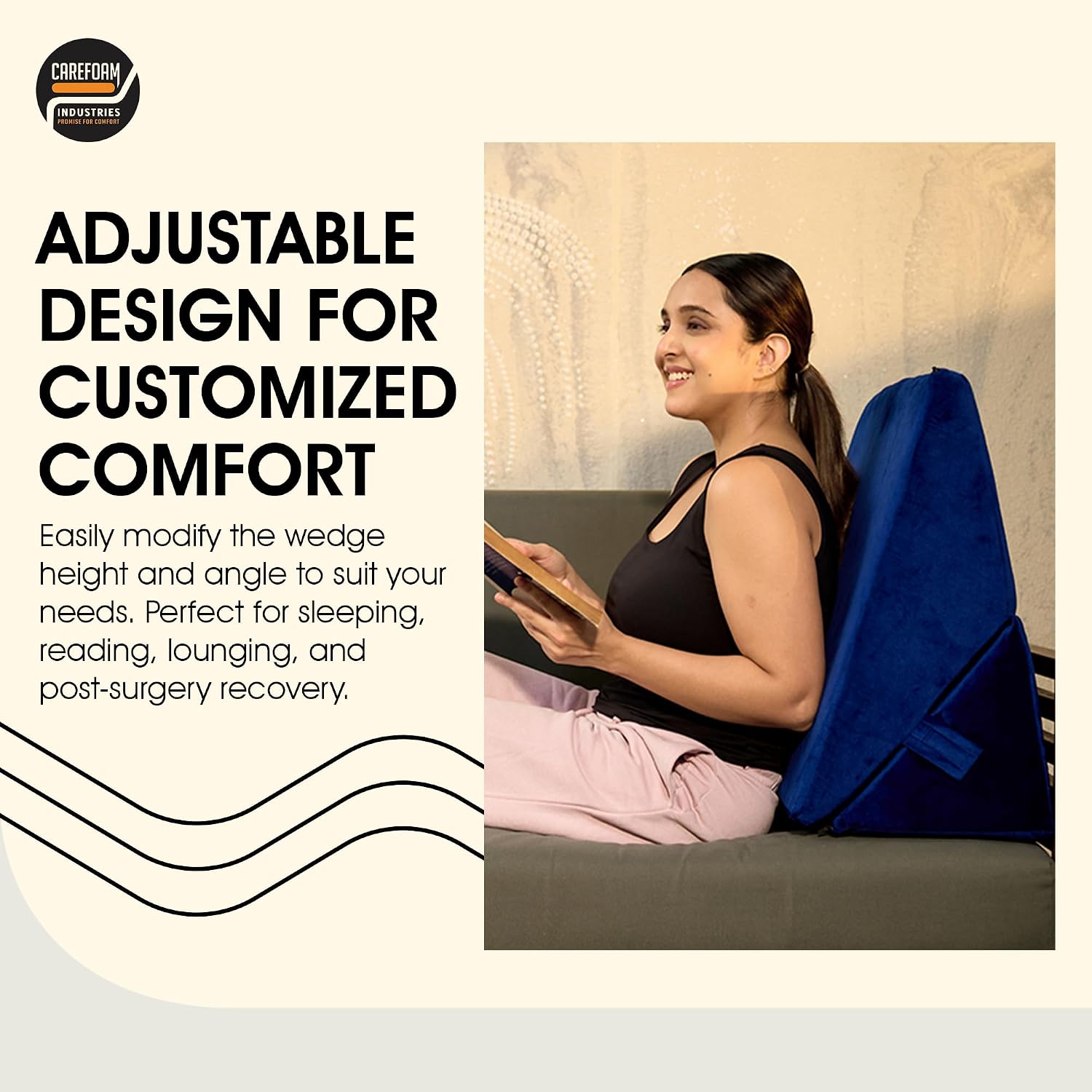 Wedge Pillow, Adjustable Memory Foam Bed Wedge Pillow For Sleeping, Blue - 22 X 22 X 12 Inch | For Acid Reflux, Snoring, Gerd, Pregnancy, Post-Surgical Recovery | Washable Velvet Cover