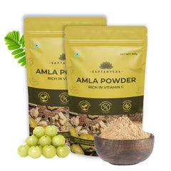 Saptamveda Amla Indian Gooseberry Powder Drinking, Eating, Hair Nourishment, Repair Damage Hair & Skin Care | 150gm 0.3lbs Each Pack Of 2