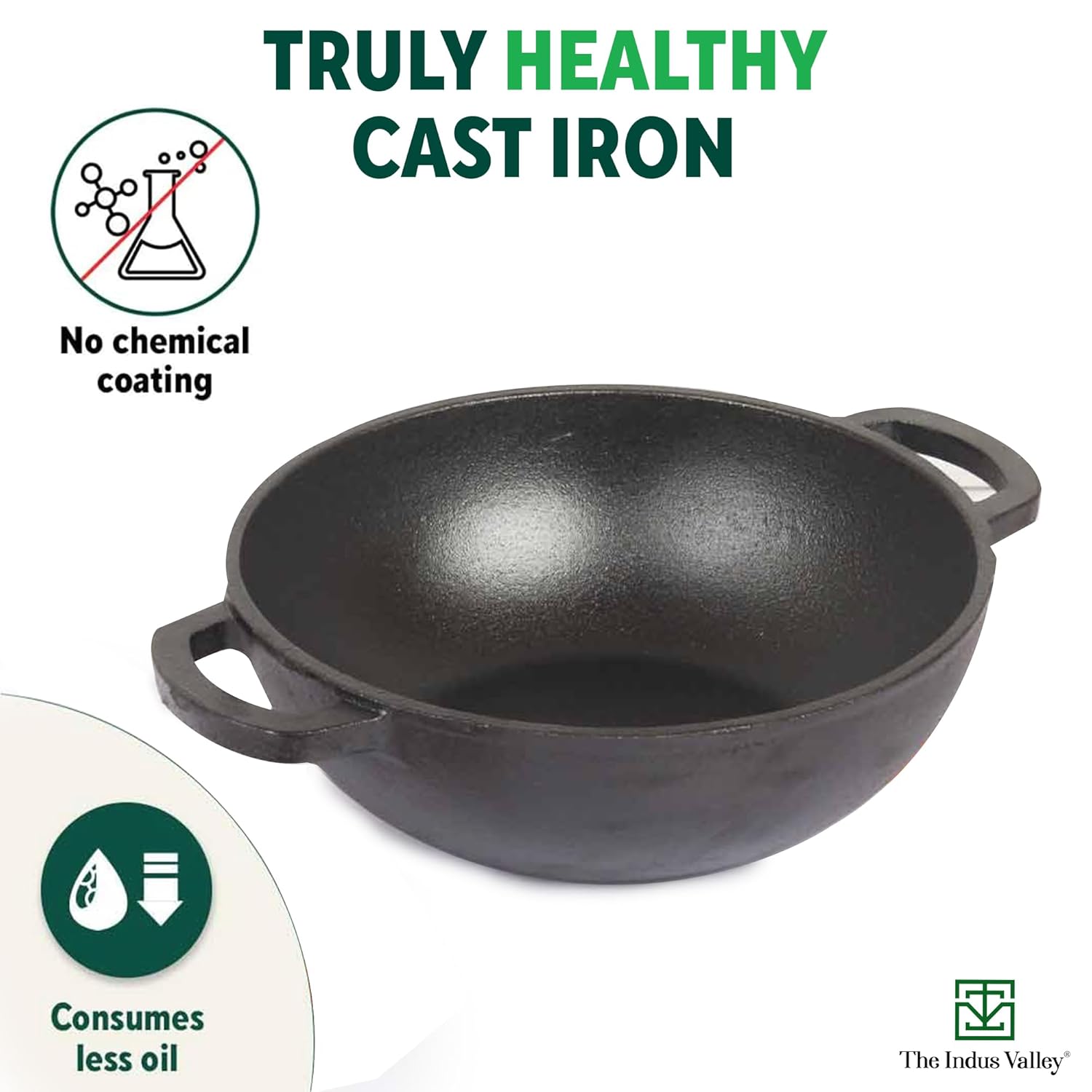 Pre-Seasoned Cast Iron Cookware Set + Free Iron Tadka Pan - Tawa 25.5cm + Kadai 25.4cm, 2.3 Liters + Fry Pan 22.9cm, 1.4 Liters | Kitchen Cooking Combo Pots & Pans Set Of 4 Pcs - Naturally Nonstick