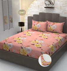 Cotton Elastic Fitted Bedsheets With 2 King Size Pillow Covers - 72 X 78 X 10 Inches, Baby Pink | Double Bed With All Around Elastic 350 Thread Count