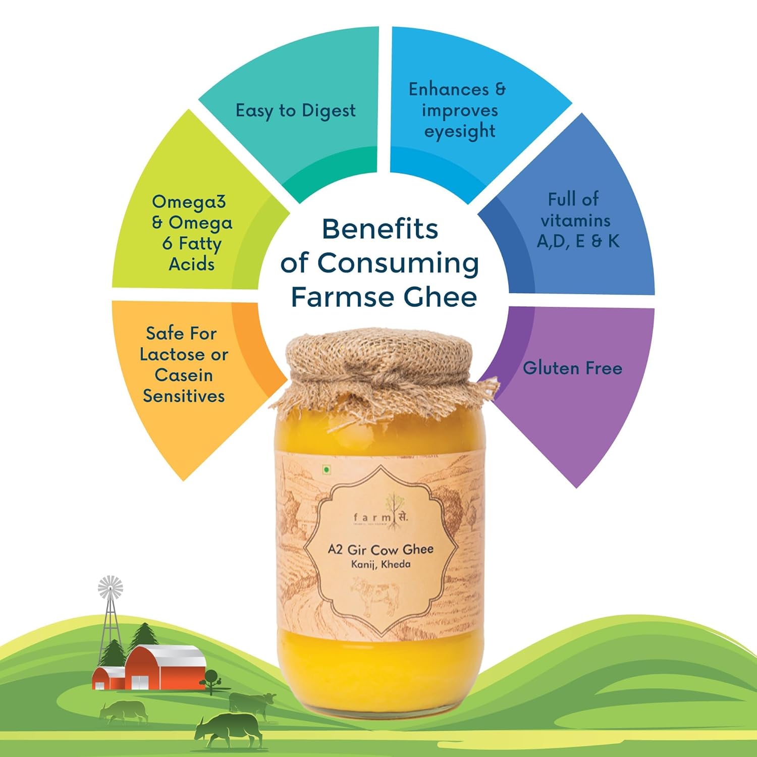 100% Natural A2 Gir Desi Cow (Kanij Kheda) Ghee By Farm ??. | Good Source Of Energy & Protein Fiber Healthy Desi Cow Ghee | 2 Litre (1 Litre * 2) 67.6 Ounce | Jar Pack