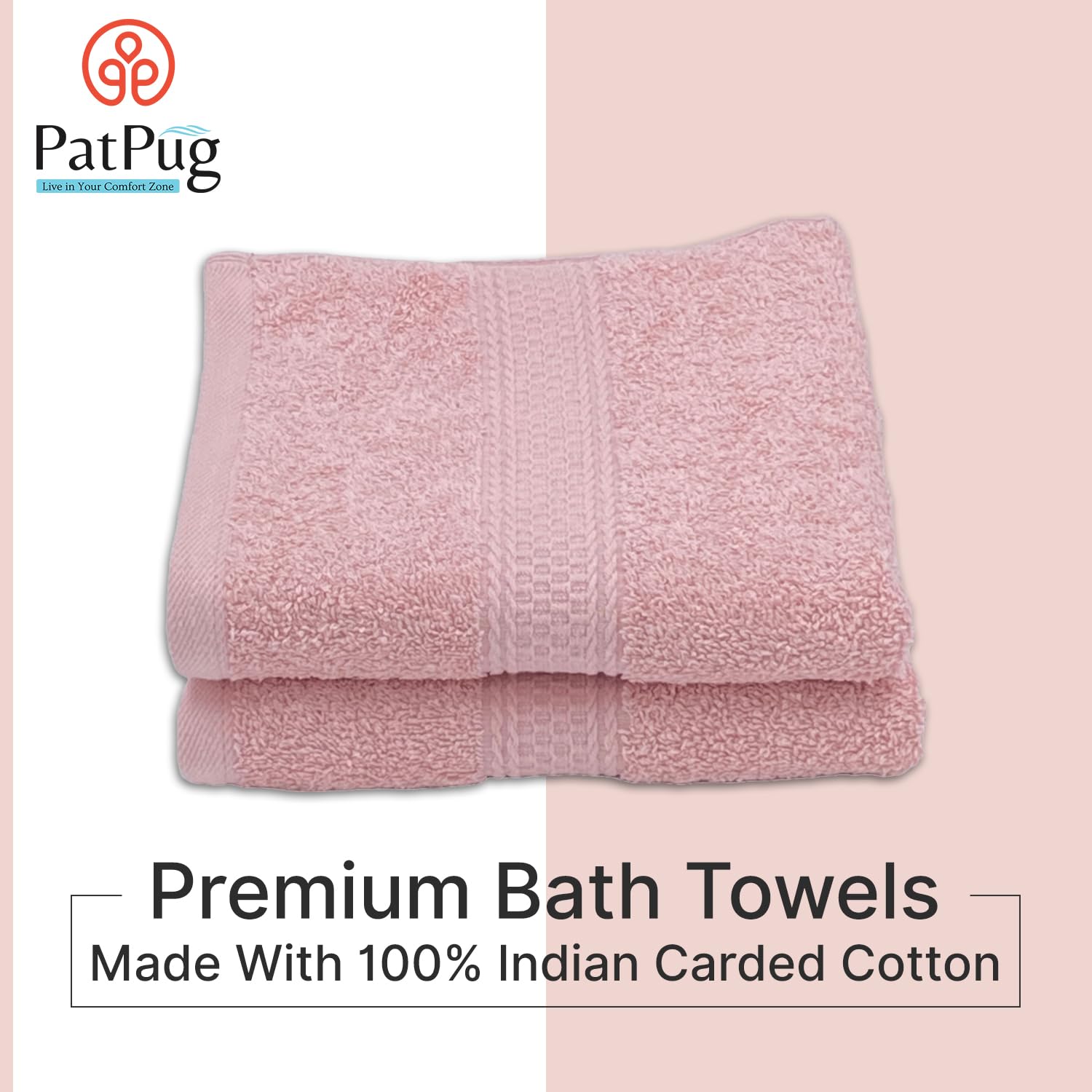 Patpug 100% Indian Ultra Soft Cotton Hand Towel 500 Gsm | For Gym, Workout, Yoga, Wash Basin (Baby Pink) -2 Piece