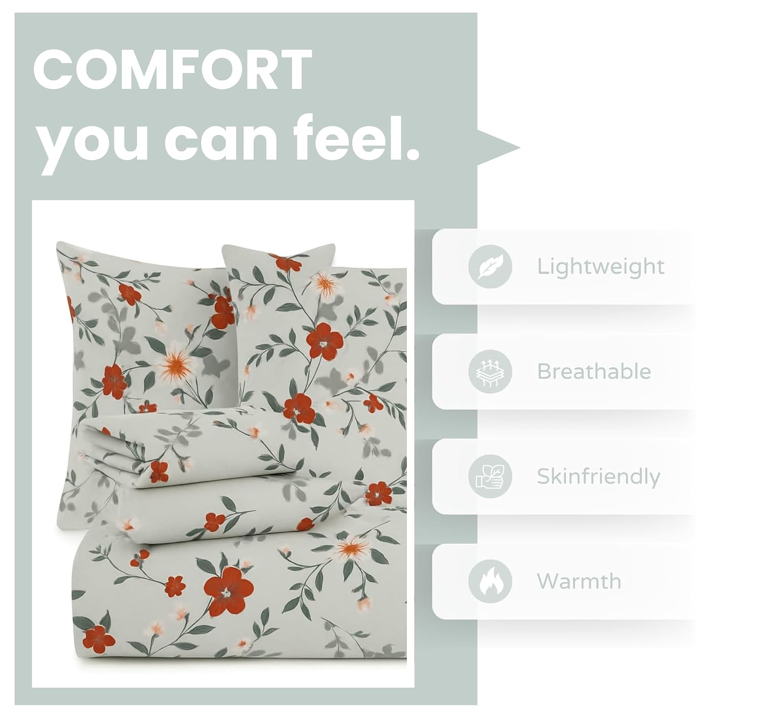 Bedding Set With 1 Pc Bedsheet, 2 Pc Cushion With Zip, 2 Pc Pillow Covers | 90 X 100 Inches, Grey & Pink - Soft, Breathable, & Lightweight For All-Season Comfort
