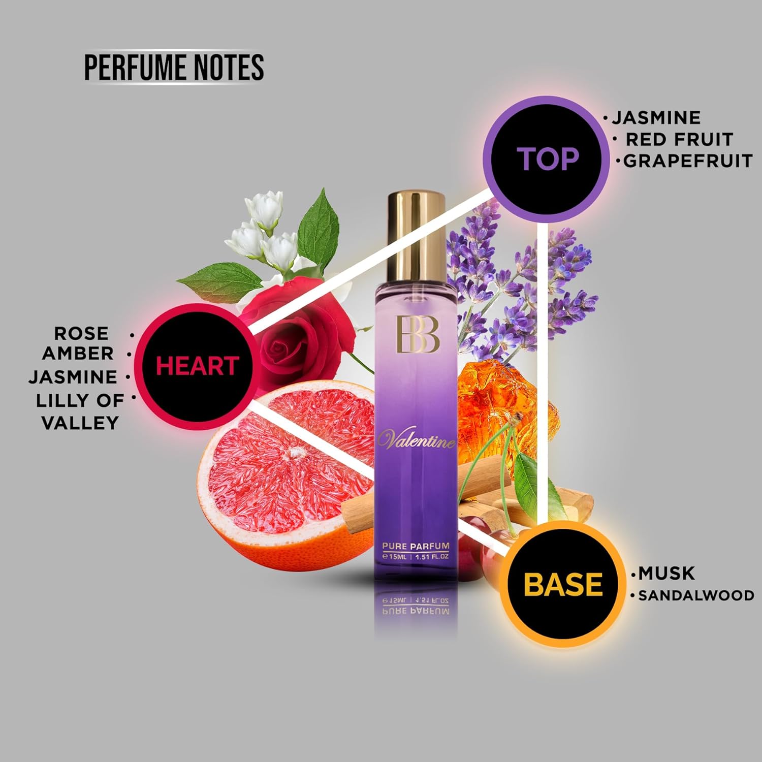 Bergamot Beaute Valentine Pure Parfum 30ml 1.0 Fl.oz. | 12+ Hrs Long Lasting Perfume For Women | Higher Concentration Than EDP