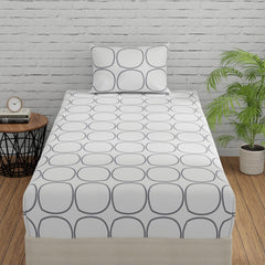 Single Bed Sheet Size - 55 X 88 Inches With 1 Pillow Covers, White (Grey Circles) | Wash Dark Colors Separately | Lightweight, Soft, & Comfortable Bedsheet
