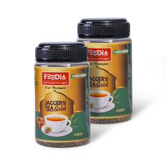 Foodia Gold Jaggery Cardamom Tea 3 In 1 Readymix - Pack Of 2 X 400gm, 14.1 Ounce Each | Premium Tea Mix With Jaggery, Cardamom & Assam Tea - Elaichi Chai Mix, Cardamom Tea Mix | Low Caffeine