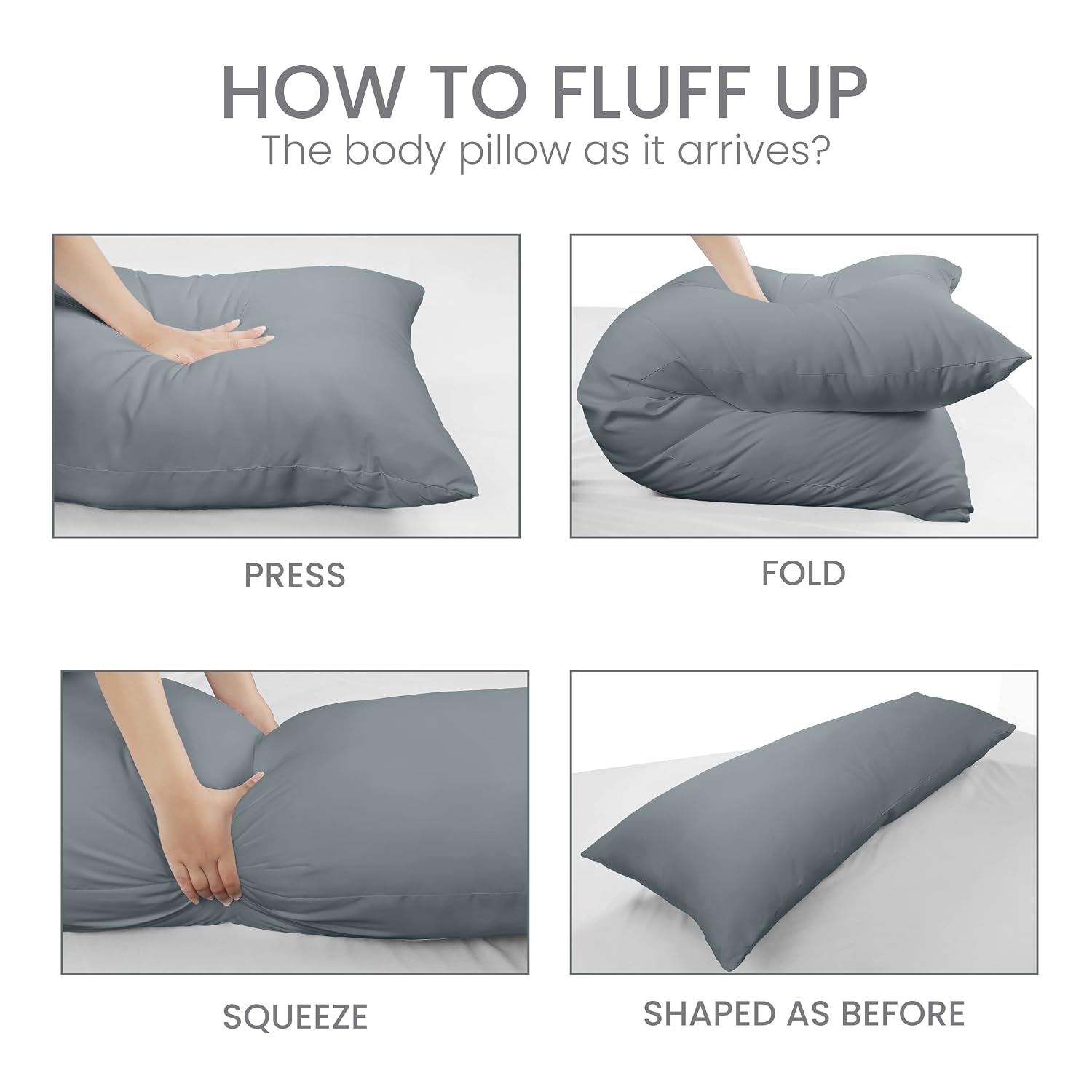 Full Body Pillow, Extra - Soft & Supportive Long Pillow For Sleeping, Grey - 20 X 54 Inch | Cooling, Foldable, Breathable, Hypoallergenic & Machine Washable | Adjustable Pillow
