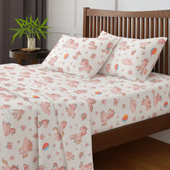 Printed Bedsheet For Single Bed Includes Pillow Covers Skin Friendly - Size-60x90 Inches, White | Perfect For Children'S Rooms Bedsheet