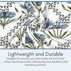 Mafatlal Madhuban Premium Waffle Cotton 1 Bath & 2 Hand Towel 700 Gsm | Hand Printed Floral Design Lightweight, Quick Dry Towel (Lolite) - 3 Pcs