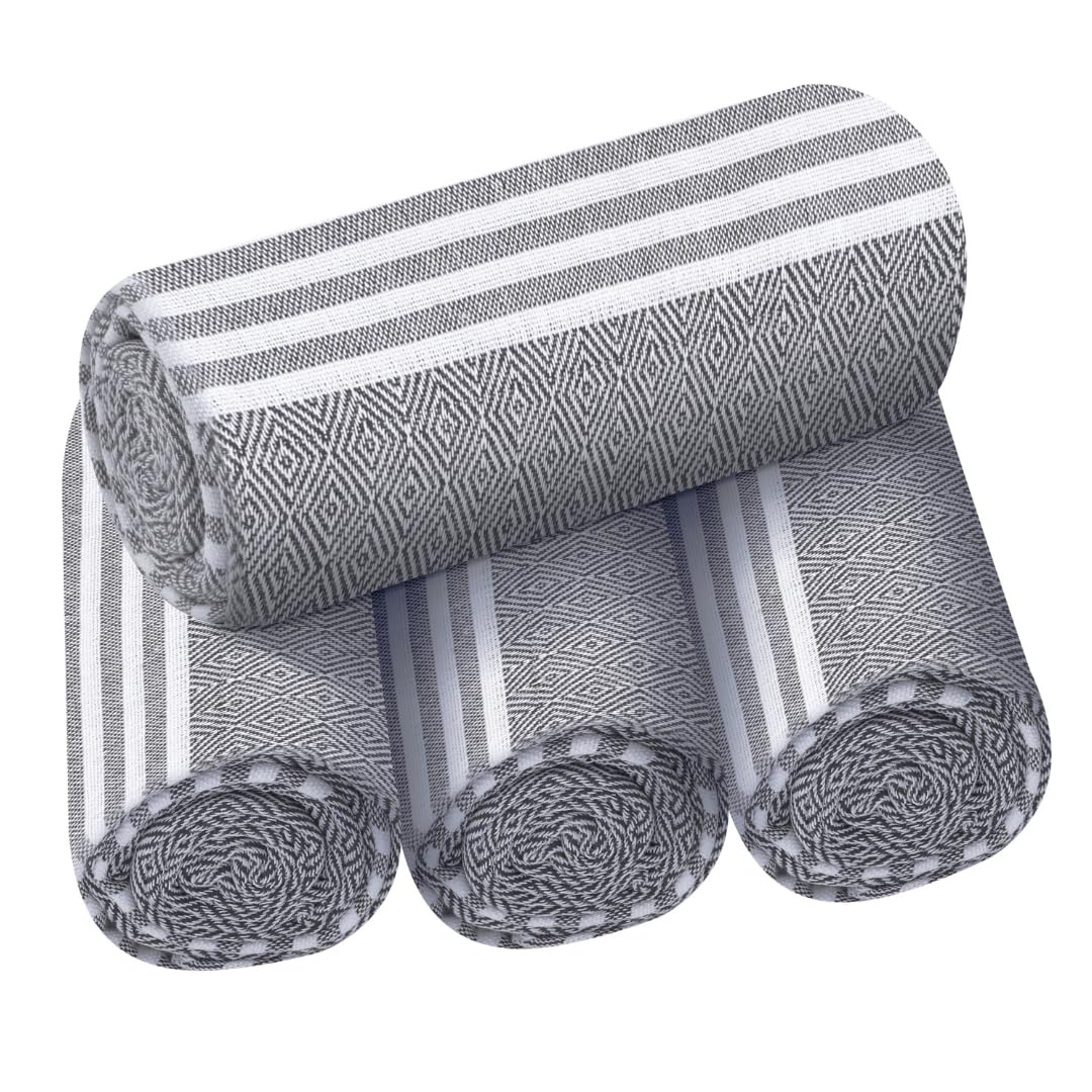 Destin Home Turkish Peshtemal Beach Towels 1.5 Kg | Cotton Soft, Lightweight, Quick-Drying & Absorbent For Beach Pool Spa Picnic Travel (Charcoal Grey)- Set Of 4