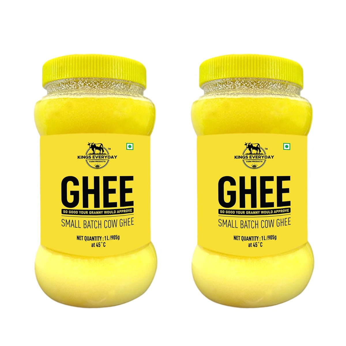 100% Pure Desi Daanedaar Cow Ghee By Kings Everyday | Rich Aroma & Taste Cow Ghee Ideal For Puja | 2 Litre (1 Litr * 2) 67.6 Ounce | Jar Pack