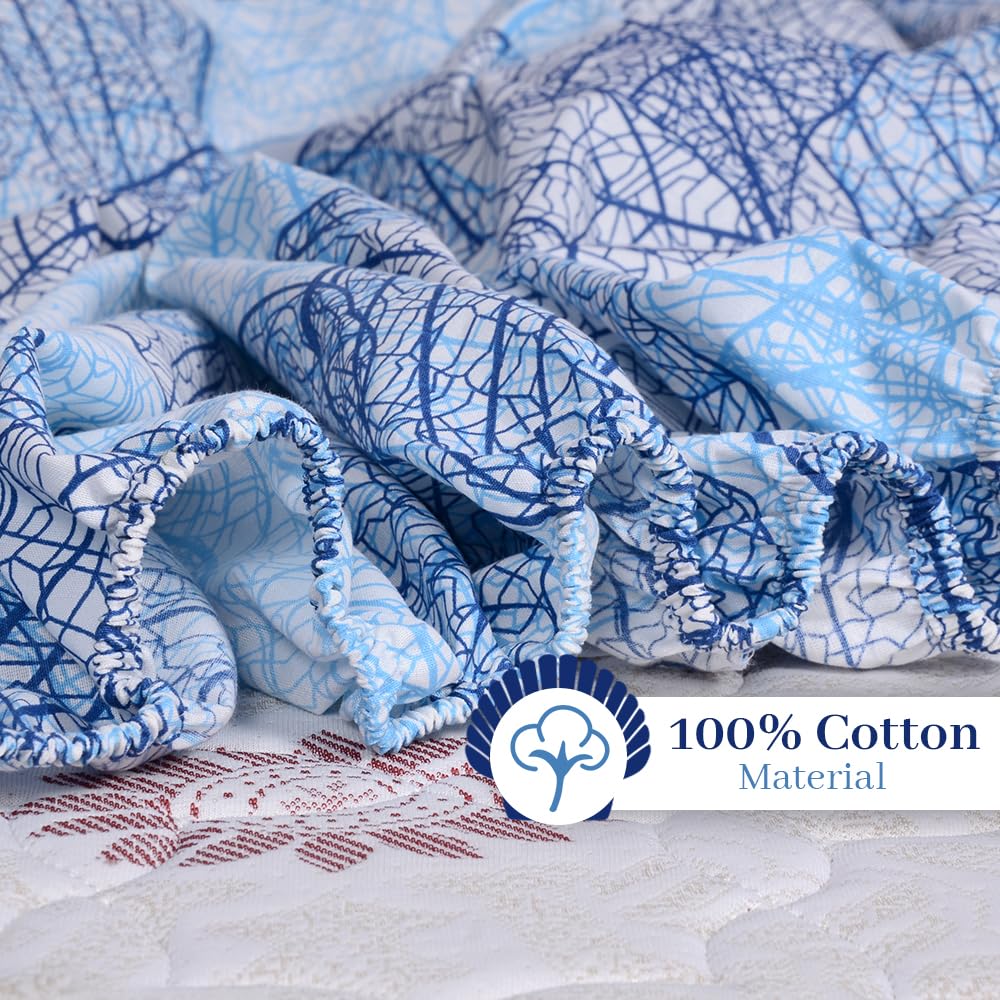 Double Bedsheet For Queen Size With 2 Pillow Covers - 60 X 78 Inches, Blue | All Around Elastic Fitted Soft, Lightweight & Breathable Cotton Bedsheet