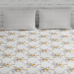 Cotton Elastic Fitted Bedsheet For King Size With 2 Pillow Covers - 72 X 78 Inches, Tangerine & Grey | Ideal For Guest Room, Hotel Quality | 3 Piece Bed Sheet