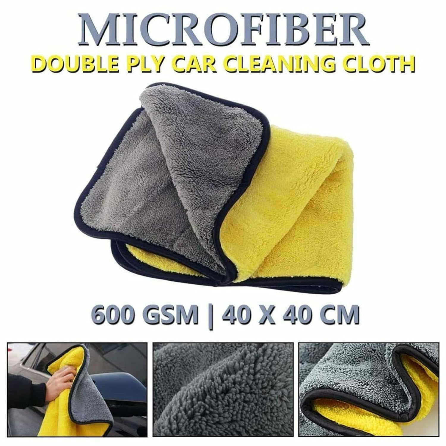Outlay Home Thick Lint & Streak-Free Multipurpose Cloths Automotive Microfibre Towels For Car, Bike Cleaning Polishing Washing & Detailing - 3 Pieces