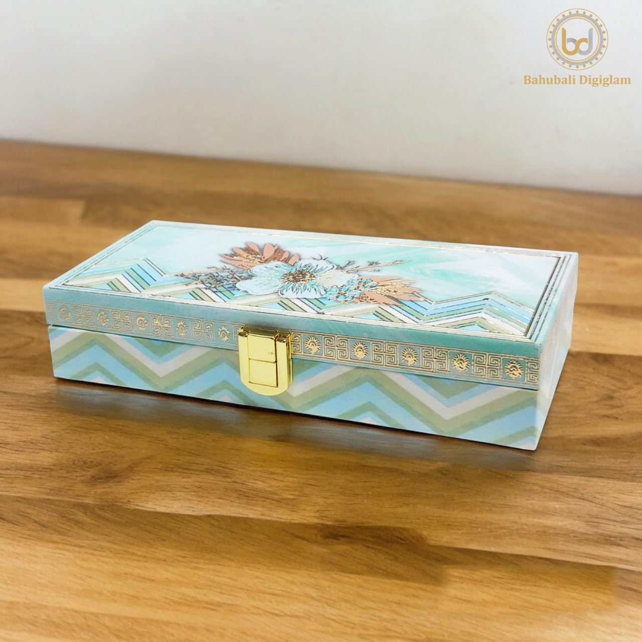 Elegant Winter Frost Bloom Floral Design Gold Print Velvet Touch Mgi Floral Decorative Box, Wedding Fancy Shagun Cash Box, Jewellery Box, Money Box, Gaddi Box, Colour - Blue, Pack Of 3