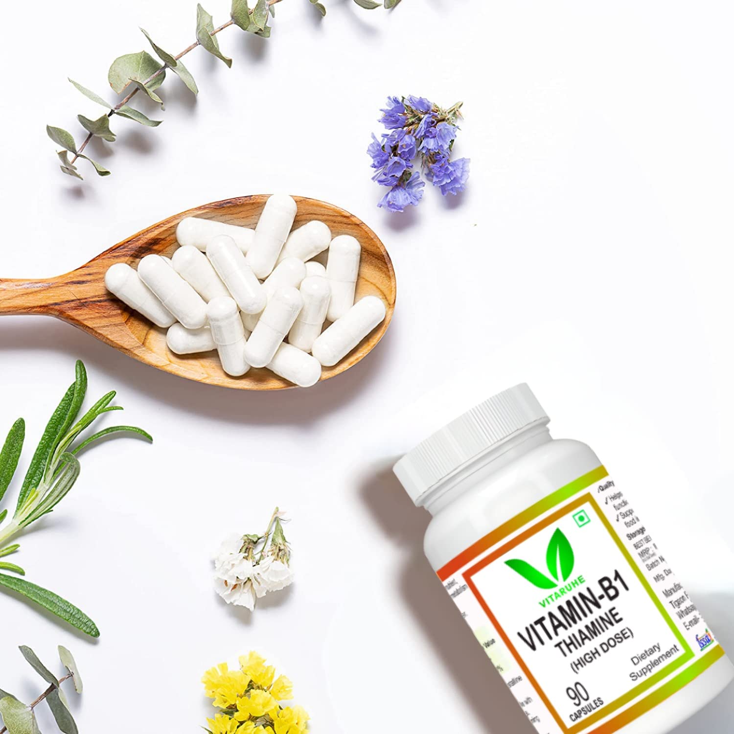 Vitaruhe Vitamin B1 (Thiamine) High Dose , Energy, Immune, Muscle, Nervous System | 90 Capsules , 150gm 0.3lbs