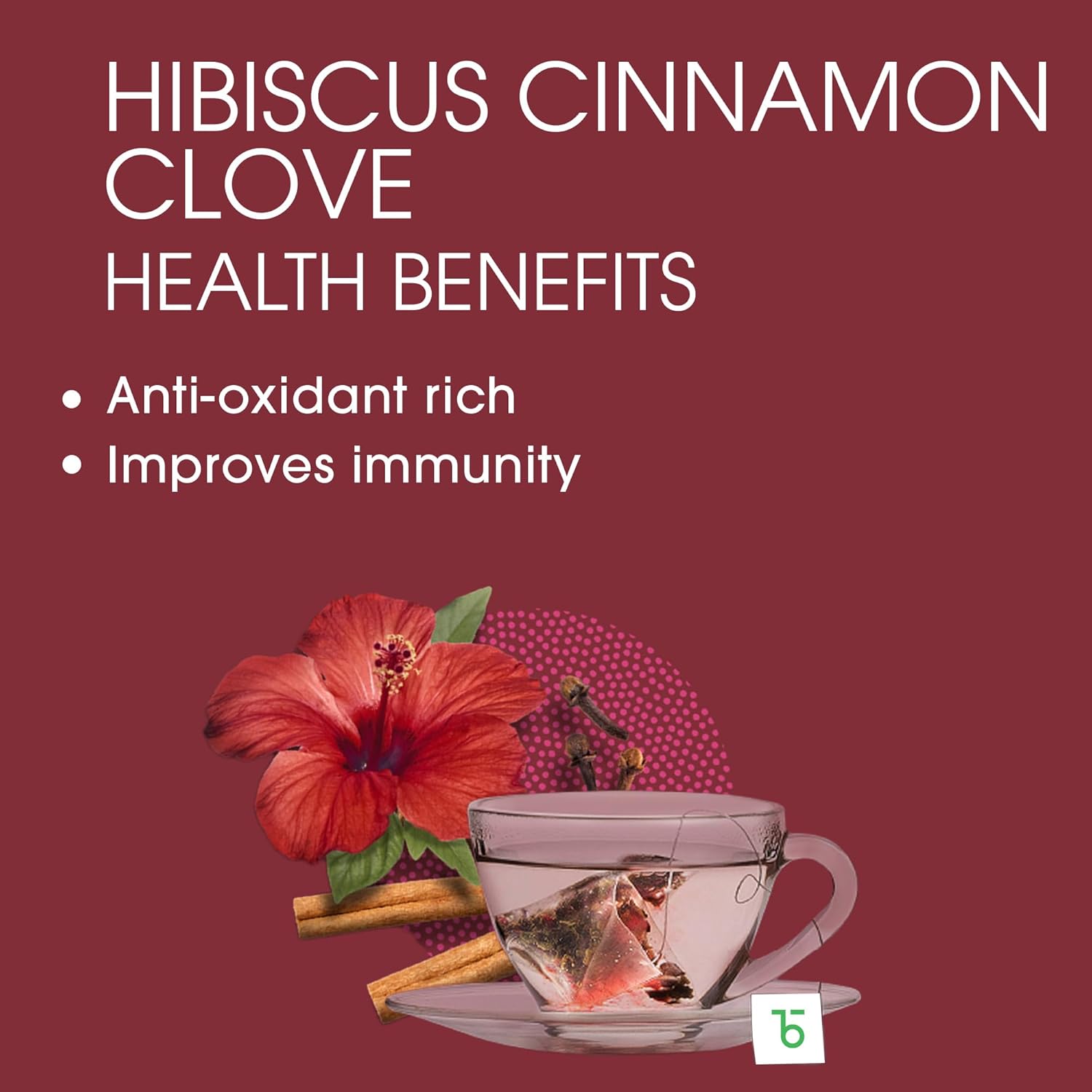 Teabox Hibiscus Cinnamon Clove Green Tea - 50 Pyramid Tea Bags | Natural Hibiscus, Cinnamon & Clove - Antioxidant Rich, Improves Immunity | Low Caffeine, 0% Bitterness
