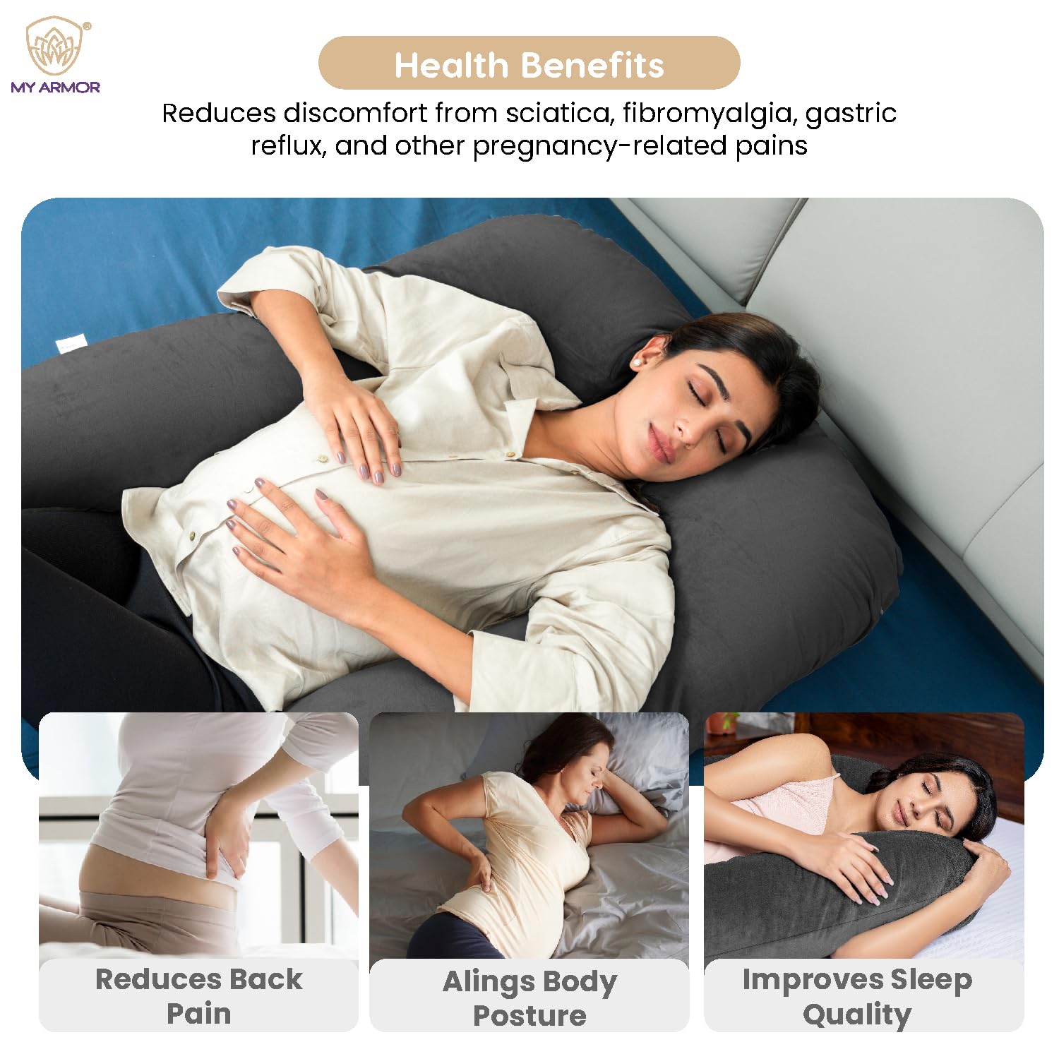 Full Body J Shape Pregnancy Pillow For Women, Maternity Pillow, Dark Grey | Pillow Gift For Pregnancy Sleeping, Premium Velvet Cover With Zip | Adjustable & Washable, Multipurpose Pillow
