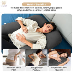 Full Body J Shape Pregnancy Pillow For Women, Maternity Pillow, Dark Grey | Pillow Gift For Pregnancy Sleeping, Premium Velvet Cover With Zip | Adjustable & Washable, Multipurpose Pillow
