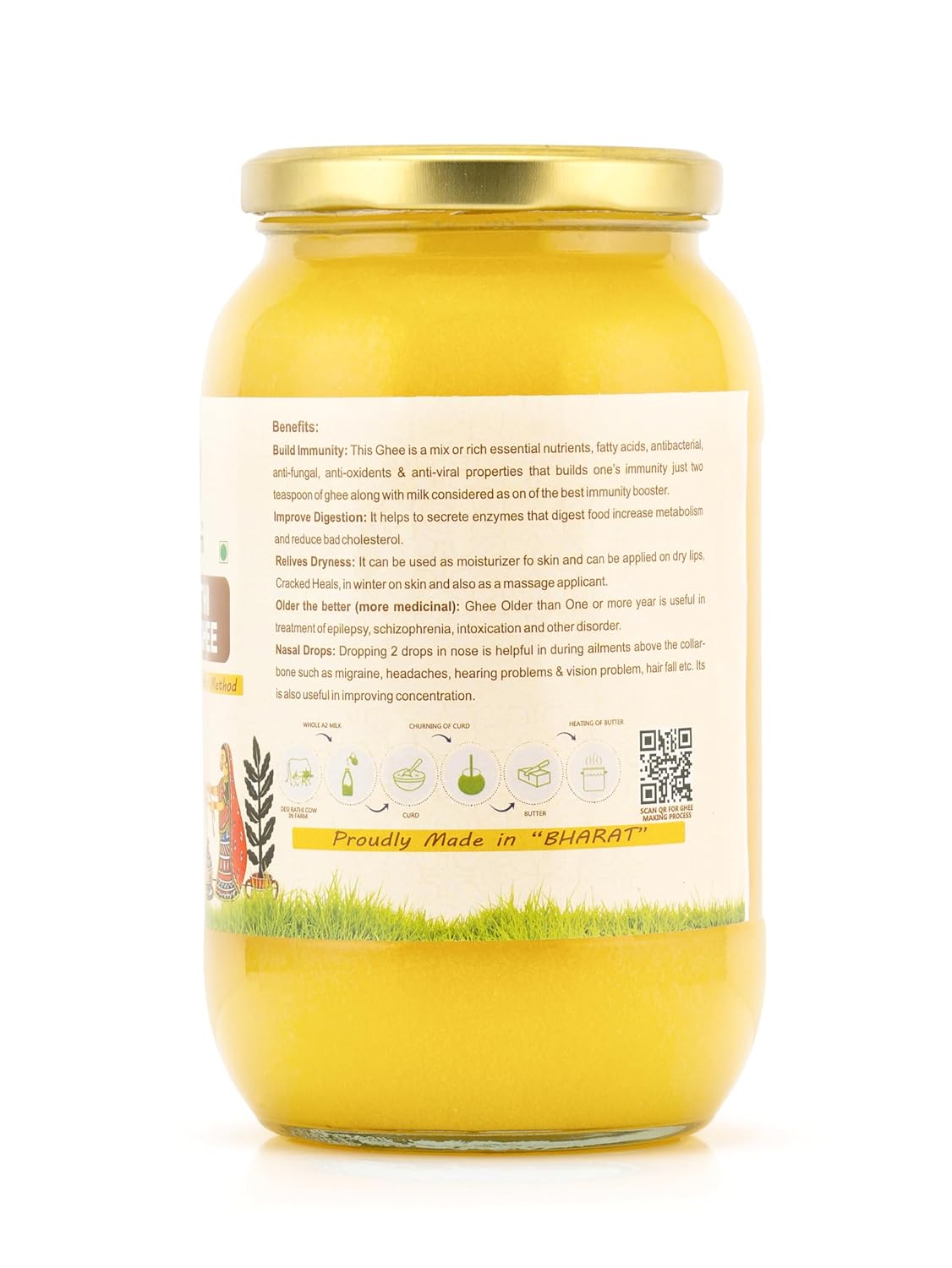 Natural Desi Rathi A2 Cow Ghee By Organicbite | High In Protein Fiber Healthy Desi Ghee Good For Overall Health | 2 Litre (1 Litr * 2) 67.6 Ounce | Jar Pack